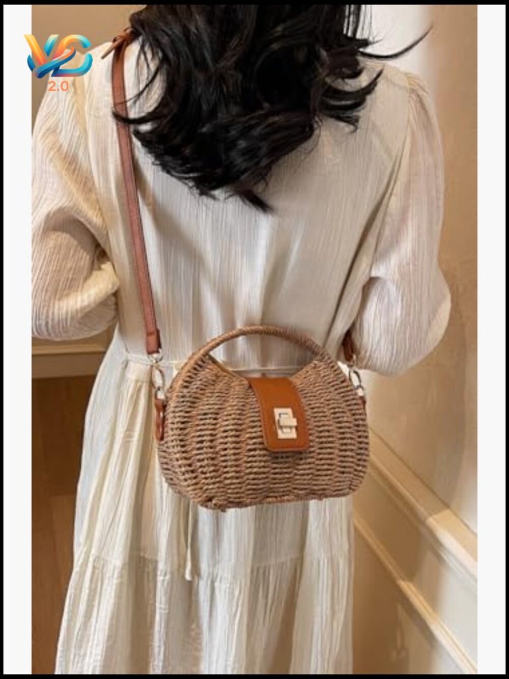 Handmade Straw Woven Beach Bag Crossbody Shell Clutch Summer Vacation Travel - Picture 2 of 7